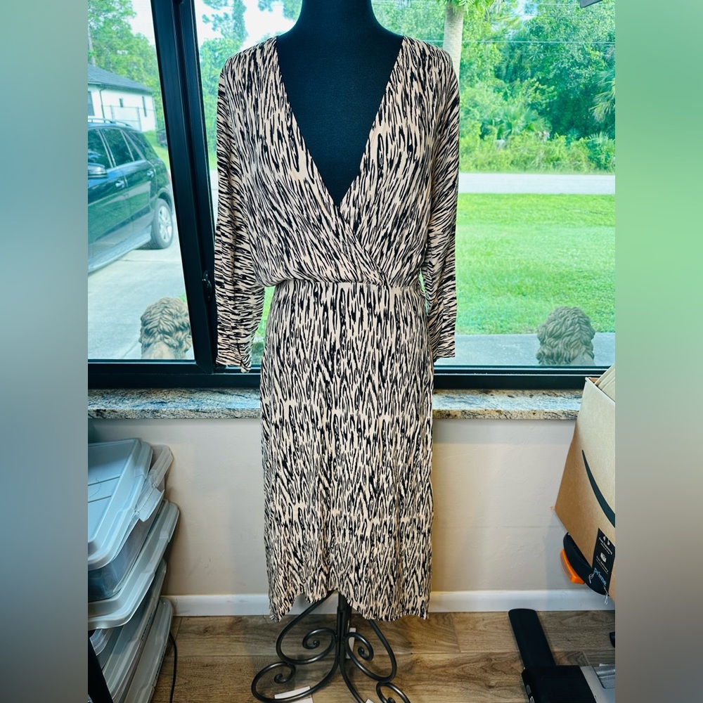 MNG Suit Animal Print Neutral Colors Midi Wrap Dress Size 6